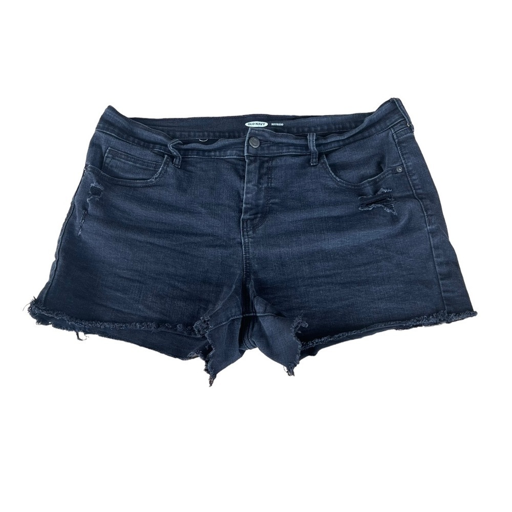 Old Navy Distressed Boyfriend Shorts Plus Size 14 Washed Black Stretch Raw Hem